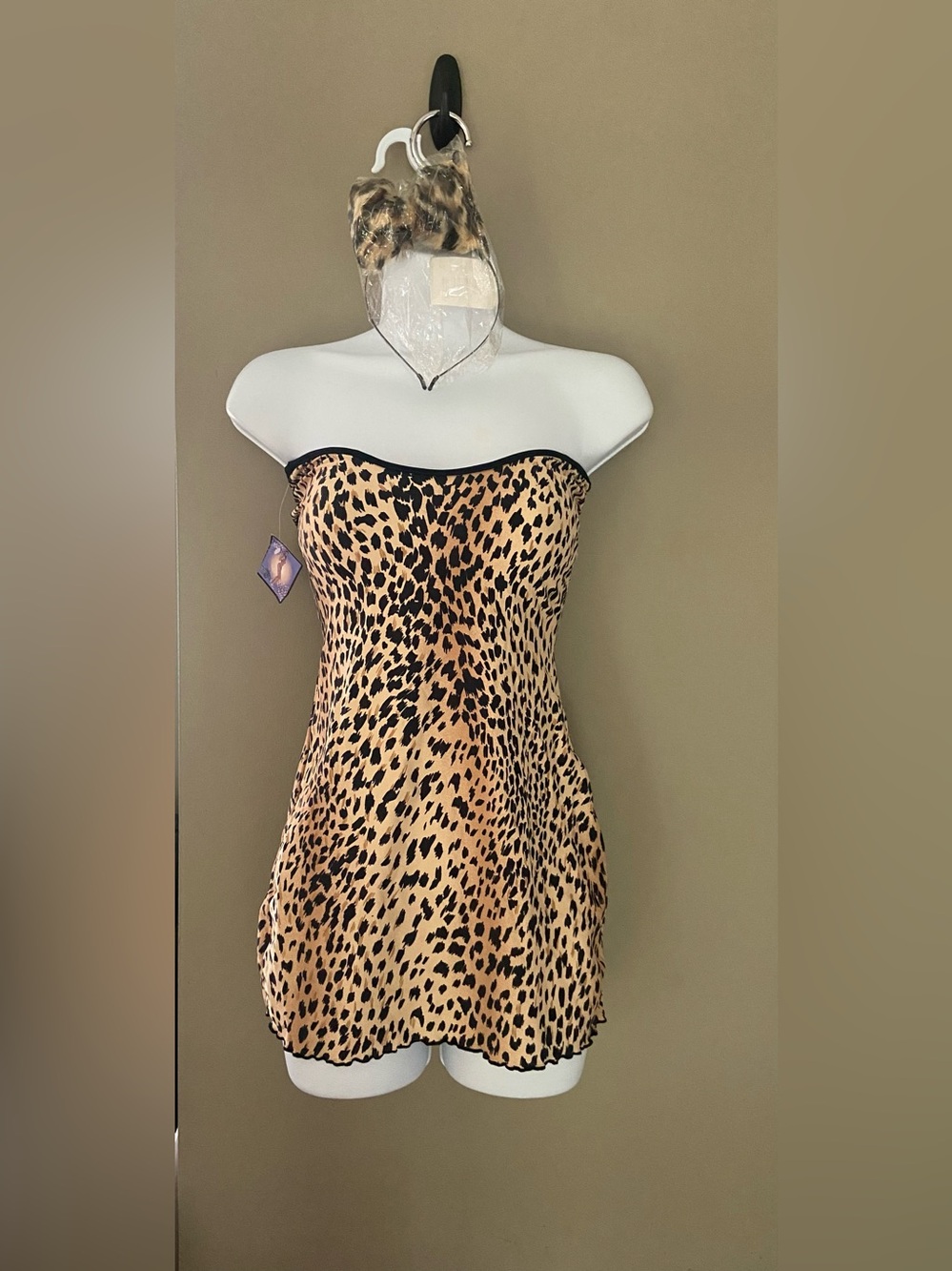 Ladies Leopard Costume Strapless Dress & headband for halloween or cosplay